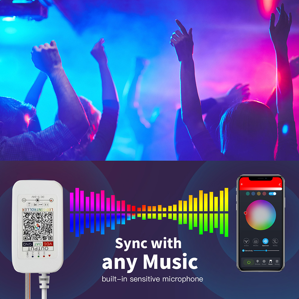 Bluetooth SPI Addressable RGB Music LED Christmas String Lights Kit Bluetooth SPI Addressable RGB Music LED Christmas String Lights Kit